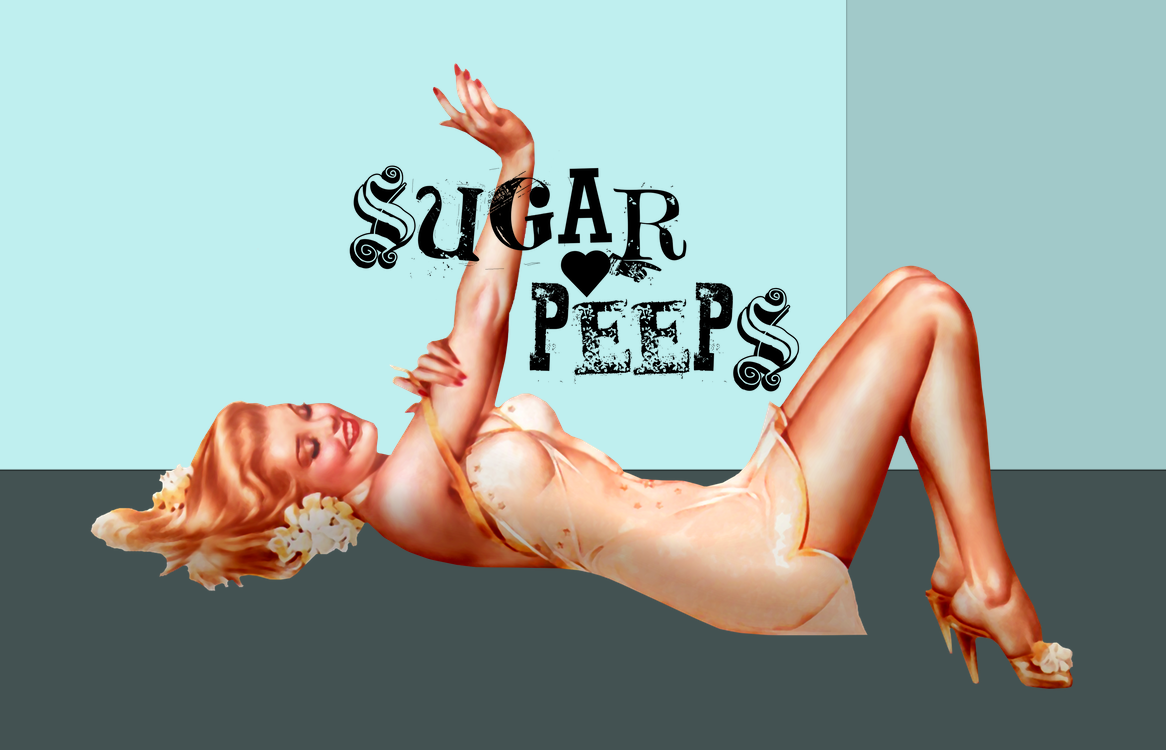 photo of a vintage pinup and the Sugar Peeps sugar hair removal logo